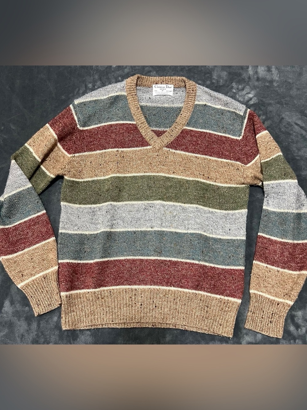 VTG Christian Dior Monsieur Wool Italian Yard Men’s V Neck Pullover Striped M
